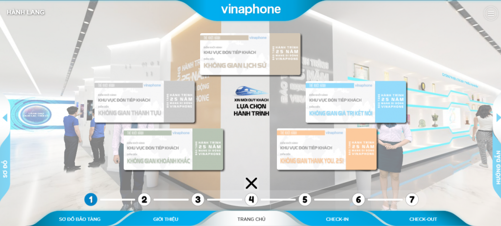 Minh hoạ giao diện lựa chọn khu vực trải nghiệm tour thực tế ảo của dự án Bảo tàng VNPT Vinaphone