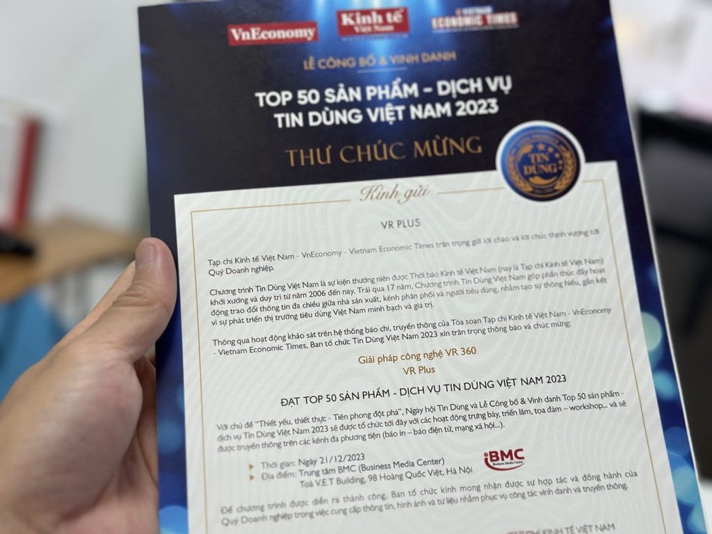 VRPLUS vinh dự nằm trong top 50 Sản phẩm - Dịch vụ Tin Dùng Việt Nam 2023
